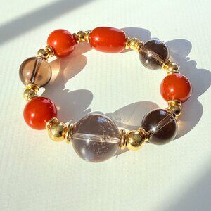 Red Agate & Smoky Quartz Stretch Bracelet | Handmade Beaded Bracelet
